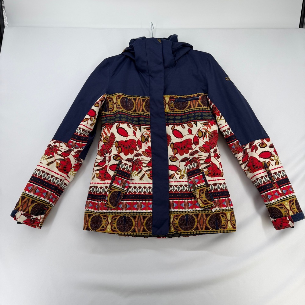 Roxy DryFlight 10K Ski Snowboard Jacket Women XS Floral Tribal Print Hooded Navy